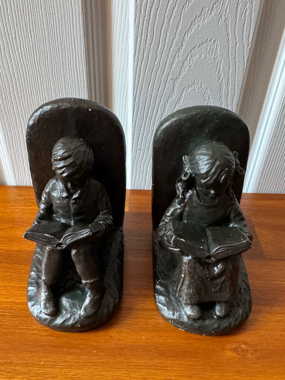 Vintage Bronze Bookends figures ( a children’s reading bookends) SET OF TWO
